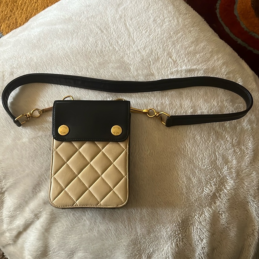Chanel beltbag beige leather black bag sz85 VINTAGE